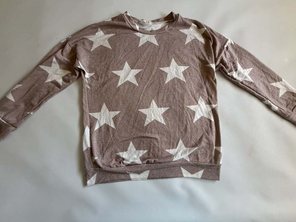 First Love Taupe Star Sweatshirt Womens Small Long Sleeve Soft Boho Cozy